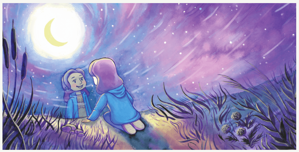 Ilustracja akwarelowa do książki, rozkładówka