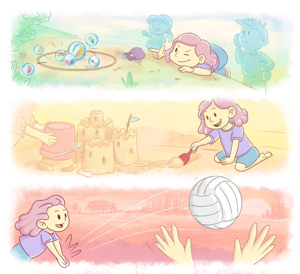 Jak Hania spędziła dzień. Kadry z komiksu "Magiczne Okulary" dla magazynu Małe Charaktery. 