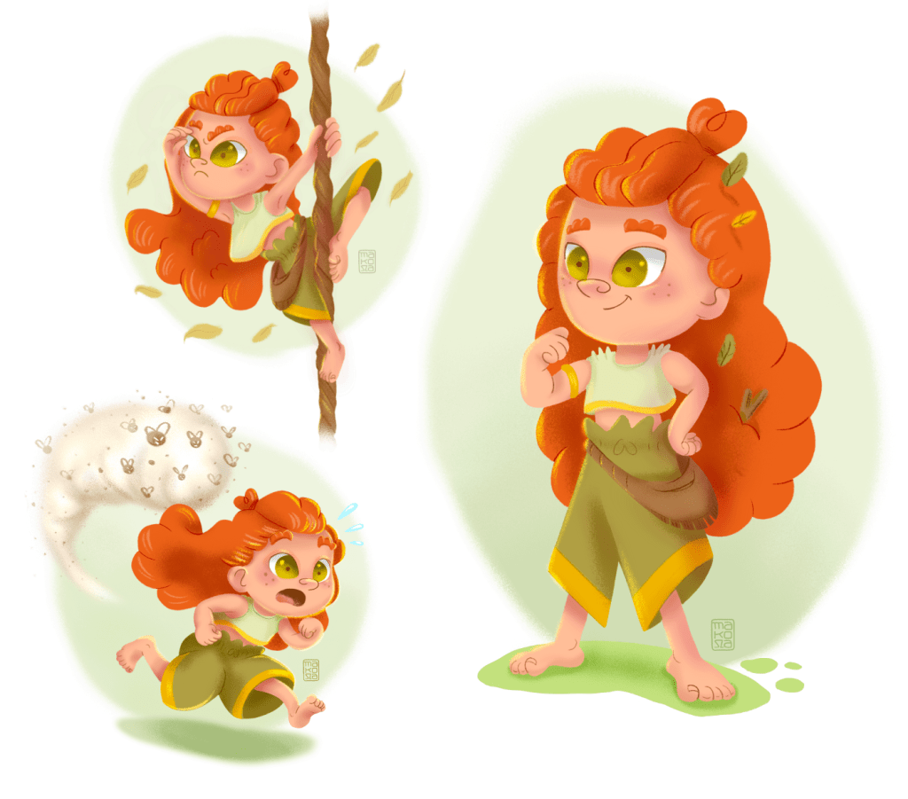 projekt postaci do książki dla dzieci, dzika dziewczynka